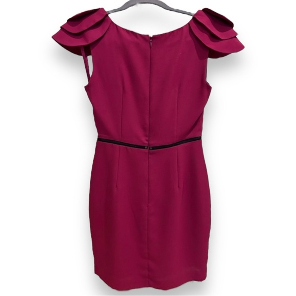 BCBGeneration Asymmetric Zipper Mini Cocktail Dress Burgundy Wine Petal Sleeve 2 - Picture 3 of 5